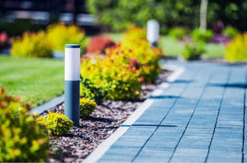 Landscape lighting pathway at night